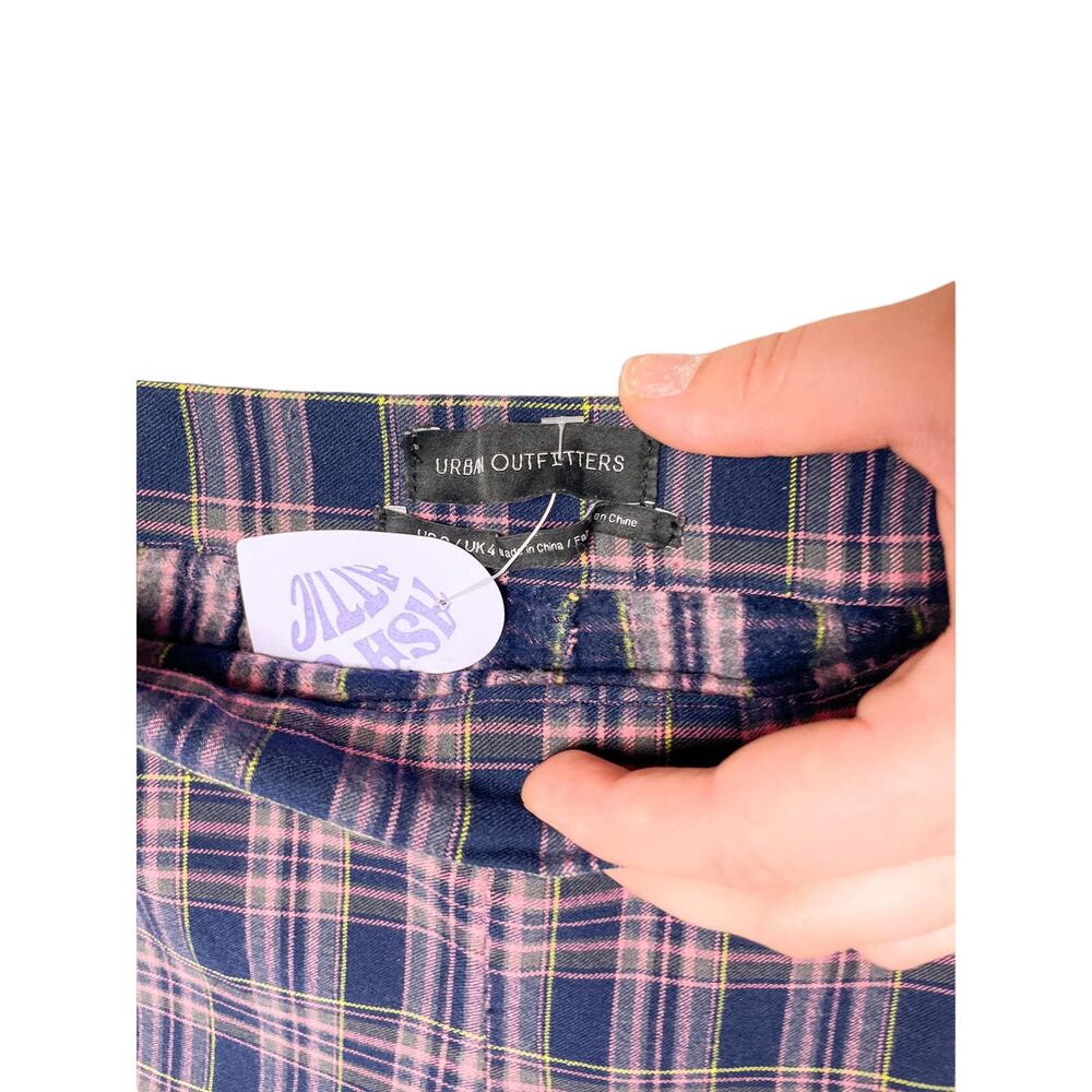 Urban Outfitters Plaid Retro High Rise Pants Pink Blue Boho 90s Preppy - Picture 5 of 7